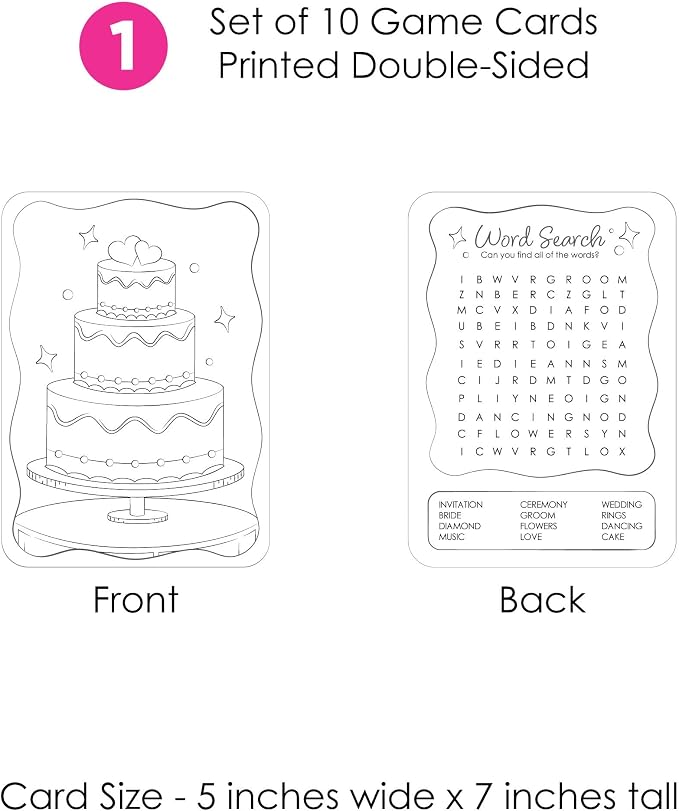 Big Dot of Happiness Wedding Kids Table Coloring Activity Cards, Wedding-Themed Games for Children, Double-Sided Gamerific Bundle - 40 Count