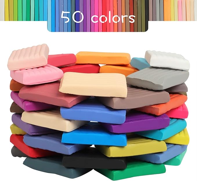 Aestd-ST Polymer Clay 50 Colors, Modeling Clay for Kids DIY Starter Kits, Oven Baked Model Clay, Non-Sticky Molding Clay with Sculpting Tools, Gift for Children and Artists