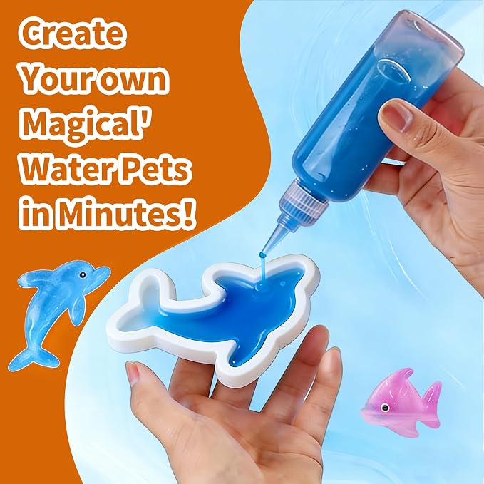 Glowing Magic Water Elf Toy Kits, Aqua Fairy Water Gel for Kids, 24 Gels 20 Molds, Squishies Squishy Toy Maker, Arts Crafts Magic Gel Water Pets Set for ages 3+ Girls Boys Toys Birthday Christmas Gift