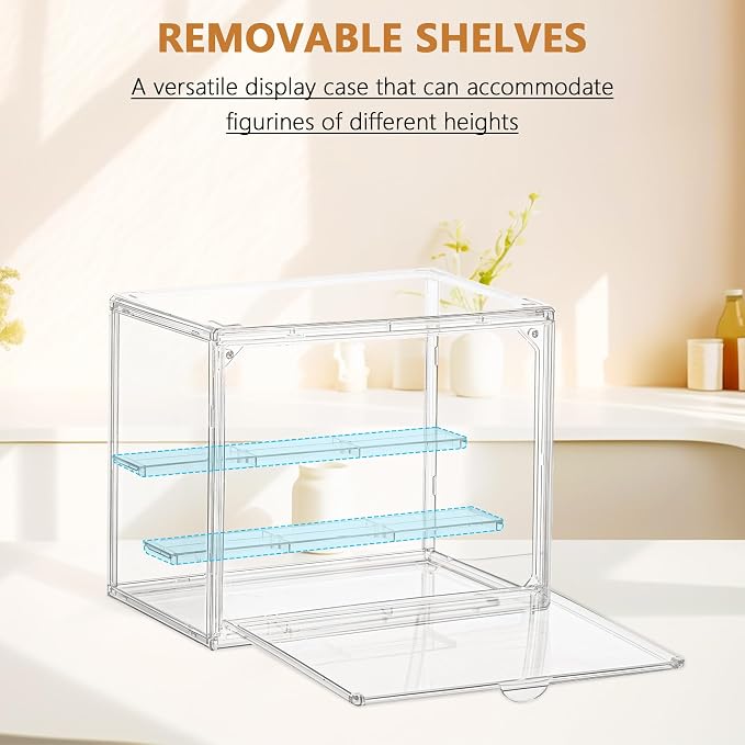 LXLXXL Small Acrylic Display Case for Collectibles 3 Layer Adjustable Display Case with Magnetic Door Clear Stackable Display Box for Mini Figures, 2 Pack