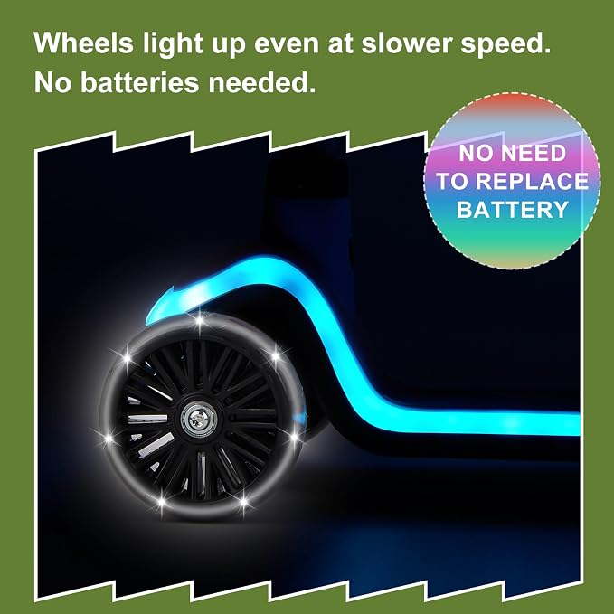 Rahmory Kids Scooter for Boys Girls Ages 3-8, 3 Wheel Light Up Toddler Kick Scooter with 20 Dynamic LED Modes, Foldable Adjustable Height, Extra Wide Deck, Lean to Steer Outdoor Toy Gift