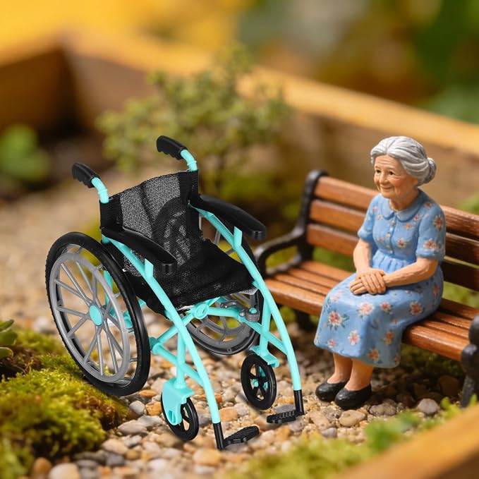 Garneck 1 Set of Green Miniature Wheelchair and Crutches Playset for Doll: Miniature Wheelchair Model for Dollhouse Furniture Accessories DIY Micro Scene Decor