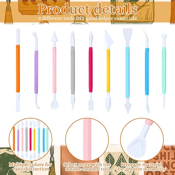 Ferrochef 10 Set 90 Pcs Plastic Clay Sculpting Tools Different Shapes Pottery Tools Clay Carving Cutters Pottery Trimming Supplies for DIY Ceramics Plastilina Molding Embossin (Colorful Style)