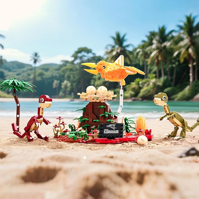 UNCLE BRICK Dinosaur World Building Block Set,Pterosaur Dinosaur Park Sets for Boy 8-12,Pterosaur and Volcano Scene Building Sets,Home or Office Décor Sets for Boys 8-14(559pcs)