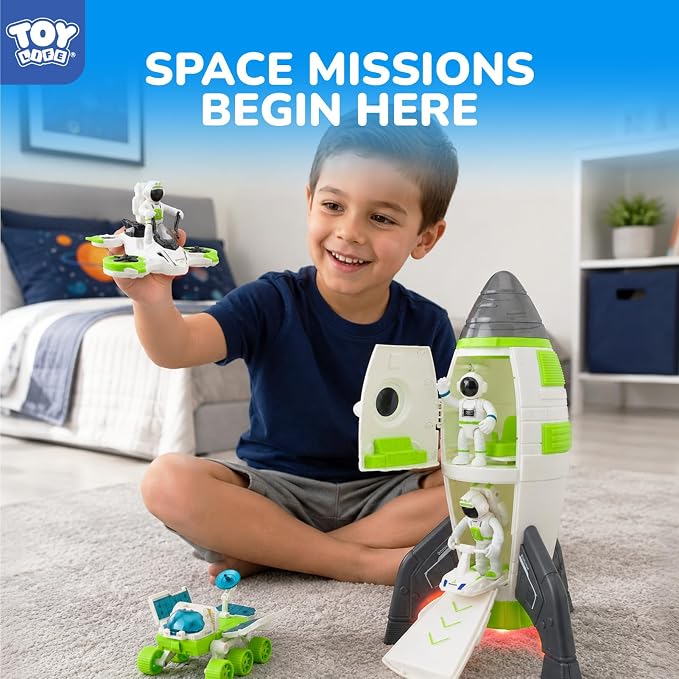 TOY Life Space Rocket Toy for Kid, Shuttle with Astronaut Spaceship Planet and Car, for Boy 3 4 5 6 7 8, Birthday Gift for Age 3+