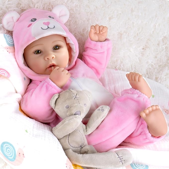 Aori Baby Dolls Realistic, 17-inch Lifelike Soft Body Baby Girl That Look Real with Feeding Kit Included, Ideal Gift for Kids, Birthday, Pretend Play