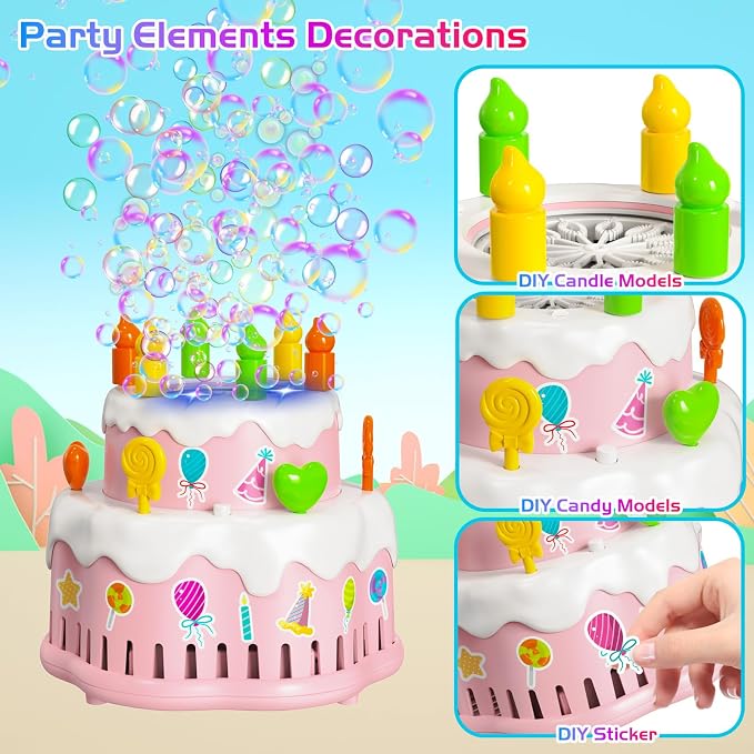 Panamalar Birthday Cake Bubble Machine, Automatic Bubble Blower Machine for Kids Toddlers with Music/Lights/Solution,10000+ Bubble/Min 13 Holes Bubble Maker Toys for Outdoor Birthday Wedding Gift