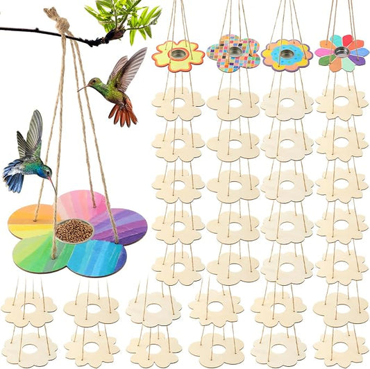 DoubleFill 100 Pack Bird Feeder Craft Kits for Kids Ages 3-8 Bird Feeder Craft Kits with Stainless Steel Bowls DIY Kids Crafts Wooden Art Painting Outdoor Bulk Toys for Children VBS Crafts