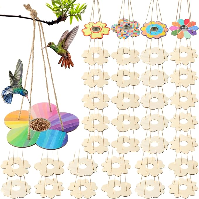 DoubleFill 24 Pack Bird Feeder Craft Kits for Kids Ages 3-8 Bird Feeder Craft Kits with Stainless Steel Bowls DIY Kids Crafts Wooden Art Painting Outdoor Bulk Toys for Children VBS Crafts