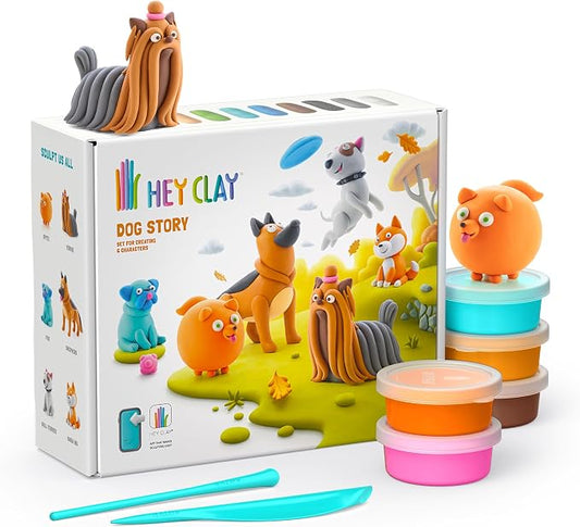 HEY CLAY Dog Story - Air Dry Clay Kit with Interactive App for Kids & Tweens, Modeling Clay and Crafts Set for Kids Ages 6 to 10