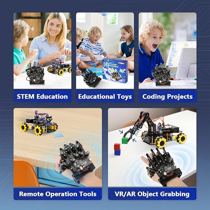 ESP32 Motion-Sensing Glove Supports Arduino, ACECode & Python，DIY Robotic Mechanical Hand STEM Toy Starter Kit Five Fingers Arm for Robot Kit Control, Science/Coding/Programming Set