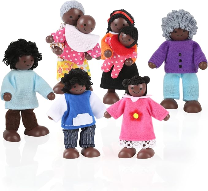 8PCS Wooden Dollhouse Family Miniature Doll Set Wooden Dollhouse Dolls for Boys Girls Toddler Kids Cosplay Figures Accessories for Pretend Toy Ages 3+ ﻿
