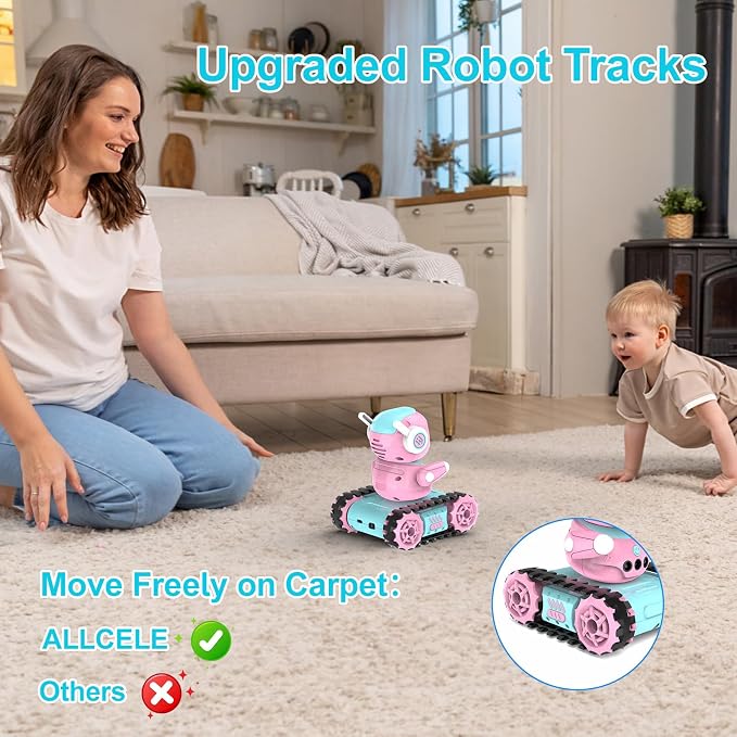 ALLCELE LED RC Robot Toys for Girls with Programming, Music, Demo and LED Function, Remote Control Robot Toy, Gift for Girls 3-8 Years Old Blue Pink