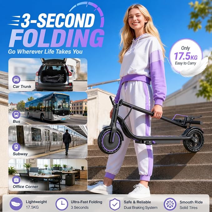 Electric Scooter for Adults, Teens & Big Kids, 350W-500W Motor, 10Mph-21 MPH & 10-28 Miles Max Range, 6.5 to 10 inch Tires, Portable Lightweight E-Scooter