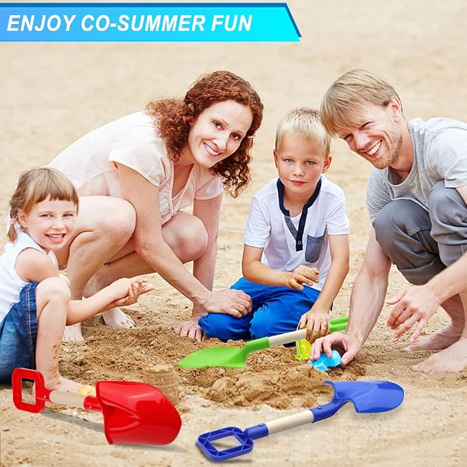 16" Kids Beach Spades Sand Shovels Toys Gardening Tools Kit Sandbox Sturdy Scoop Durable Wood Handle ABS Plastic Spade for Garden Sand Snow Backyard Summer Kids Adults 3 Pack- Blue&Green&Red