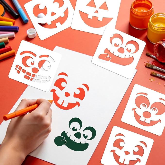 40 PCS Halloween Drawing Stencils, 6 Inch Plastic Reusable Pumpkin Faces Painting Stencil, Jack - O'-Lantern Painting Templates for DIY Pumpkin Carving, Wood, Walls Art and Halloween Decoration
