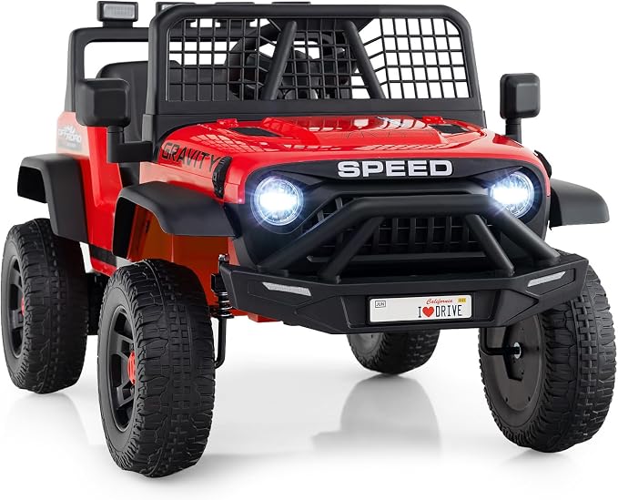 Costzon Ride on Truck, 24V Ride on Toys for Kids, Electric Vehicle with Parent Remote Control, Music, Horn, LED Headlights & Spring Suspension, Kids Car for Boys & Girls (24V,Red)