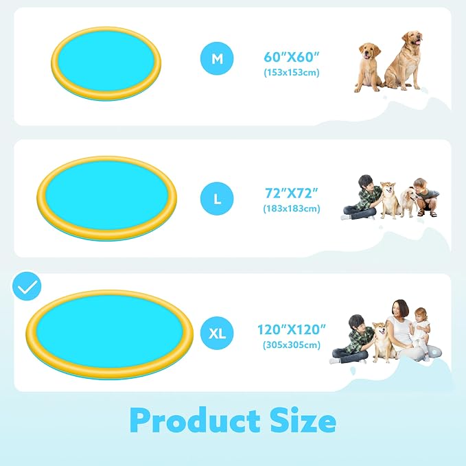 SLOOSH 120" Non-Slip Splash Pad Sprinkler - Outdoor Water Play Toys Backyard Fountain Mat for Toddlers Kids Dogs, Thickened Sprinkler Outside Pool Party Durable for Girls Boys Pets (120in,Orange&Blue)