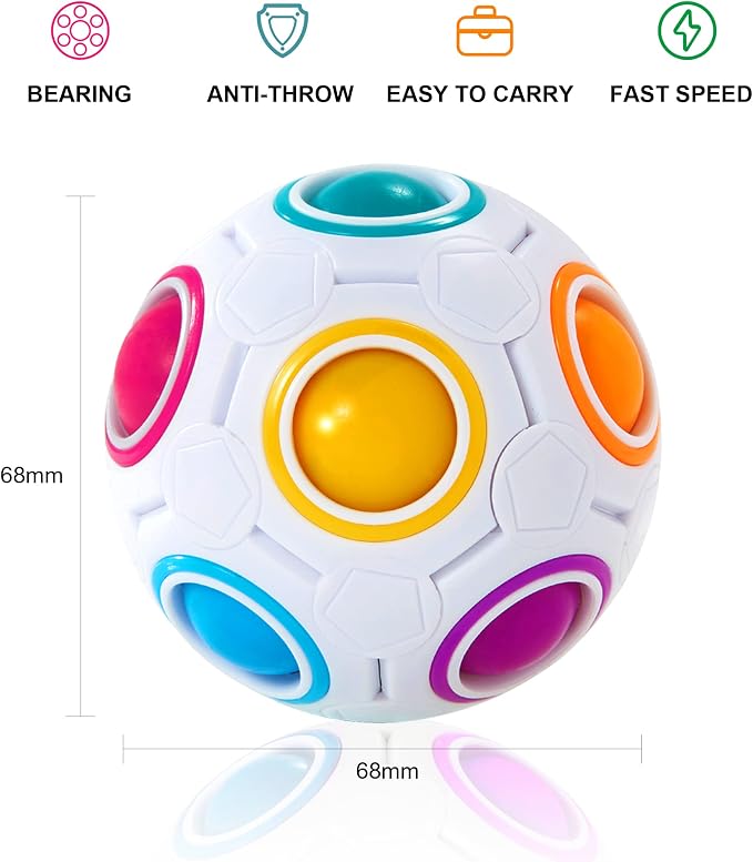 Vdealen Magic Rainbow Puzzle Ball, Fidget Ball Puzzle Brain Teaser Fidget Toy for Boys & Girls- Birthday Party Easter Valentines Christmas Stocking Stuffers for Kids Teen & Adults(White)