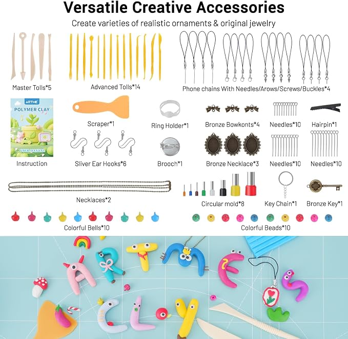 Artme Polymer Clay, 116 Colors Oven Bake Modeling Clay Starter Kits for Kids, Creative Polymer Clay Kit with Sculpting Tools and Jewelry Accessories, Non-Toxic, Ideal DIY Gifts for Adults and Teens