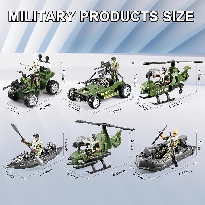 87-in-1 Army Men Toys Sets for Boys 4-7 8-12 , Military Base/Truck/Helicopter/Kayak Boat/Motorcycle/Army Men Action Figures/Weapon Gears, Army Toys for Boys Kids Birthday Gifts Party Favors