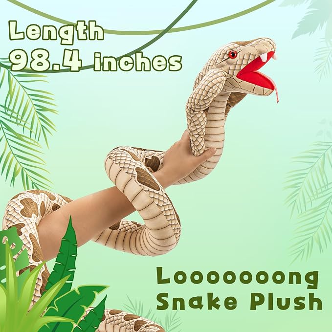 MaoGoLan 98 inch King Cobra Stuffed Animal Large Stuffed Snake Giant Cobra Realistic Plush Python Toys for Kids Halloween Prank Props Christmas Birthday Easter Valentine's Day, Brown