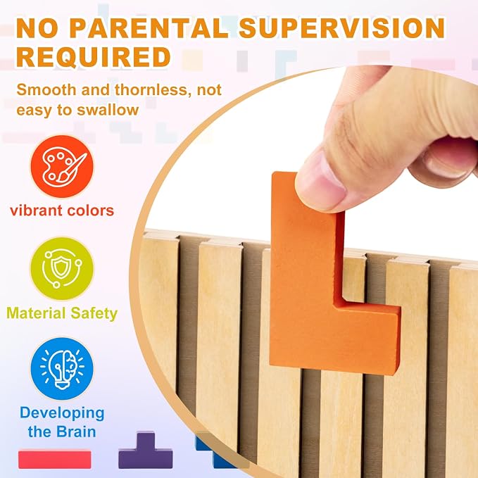 Wooden Montessori Blocks Puzzle for Kids, Russian 3D Colorful Brain Teaser Stacking Toy, STEM Educational Board Game for Toddlers, Ideal Birthday Gift for Boys Girls Ages 3 4 5 6