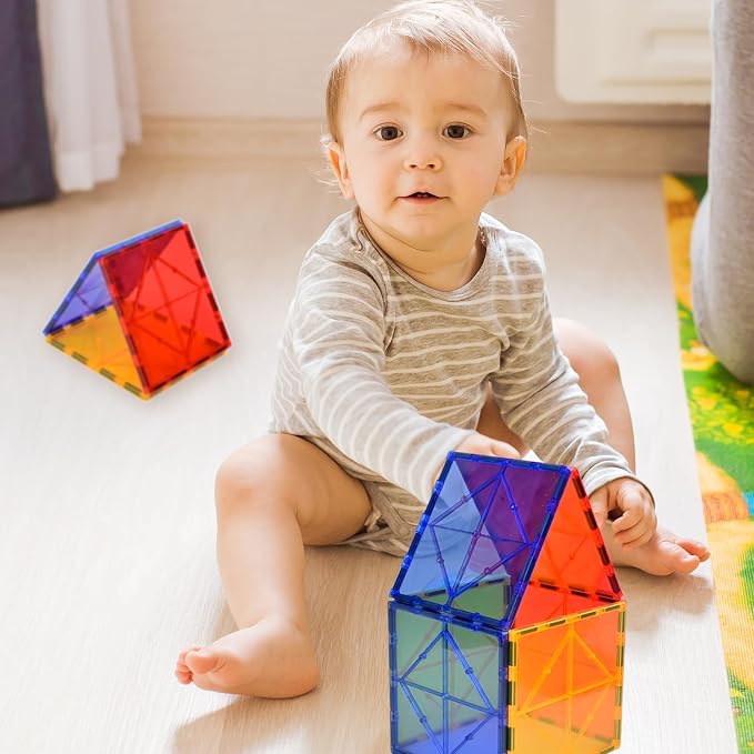 Gemmicc 8 PCS Large Magnetic Tiles,Jumbo Magnet Base Plates,STEM Magnetic Building Blocks for Kids Boys Girls