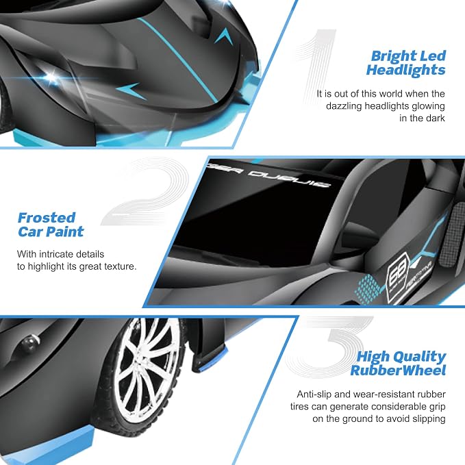 Remote Control Car for Boys Fast 1/18 Scale Rechargeable RC Vehicle Cars Toys Xmas Gifts for Kids High Speed with Headlights (Black Blue)