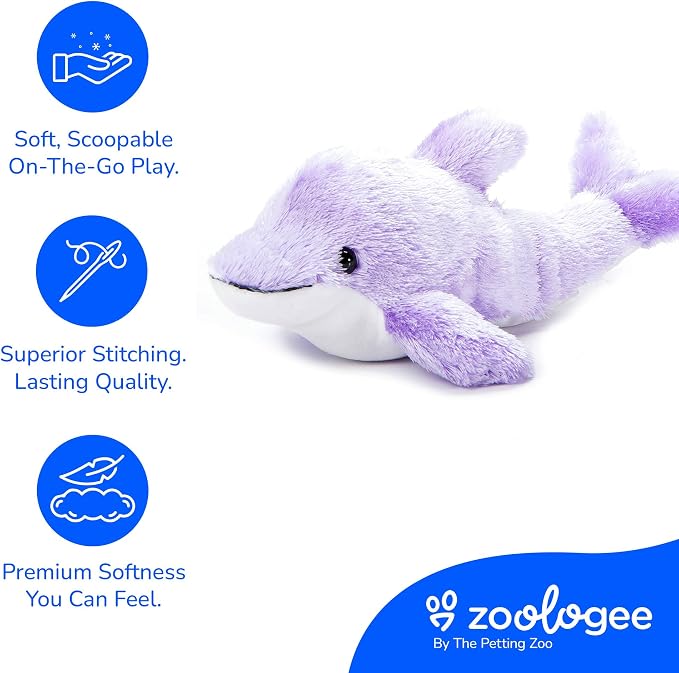 The Petting Zoo Purple Dolphin Stuffed Animal Plushie, Gifts for Kids, Scoopz Sealife Animals, Dolphin Plush Toy, 10 inches