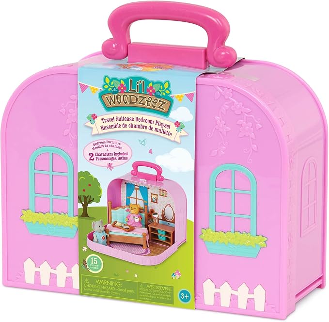 Li'l Woodzeez – Portable Dollhouse Playset with 2 Posable Figures – Playhouse Toy with Travel Suitcase – Mini Furniture & Accessories – Imaginative Play for Kids Ages 3 Years and Up – Collectible
