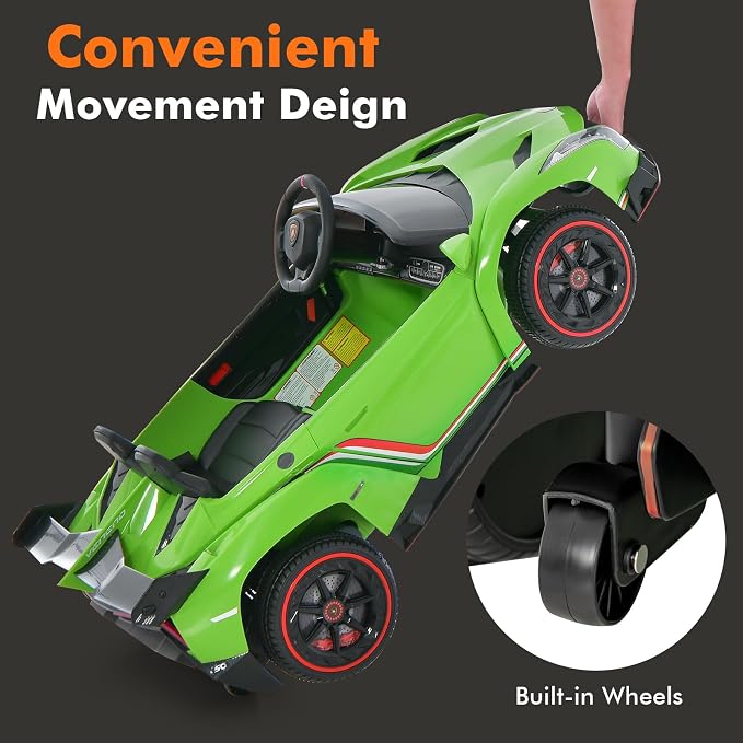 INFANS 2 Seater Kids Ride on Car, 12V 4WD Licensed Lamborghini Veneno Powered Electric Vehicle with Hydraulic Doors, Rocking Mode, Adjustable Speeds, Remote Control, MP3, Headlight (Green)