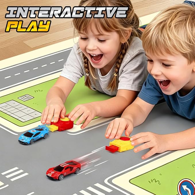 Drefirsa 32 in 1 Race Car Track Set, Toy Cars for Boys Age 3-5 4-7 | 16pcs Diecast Alloy Vehicle,1:64 Scale, 2 Launchers, Race Track, Portable Storage Case for Travel, Gift for 3 4 5 6 Year Boy