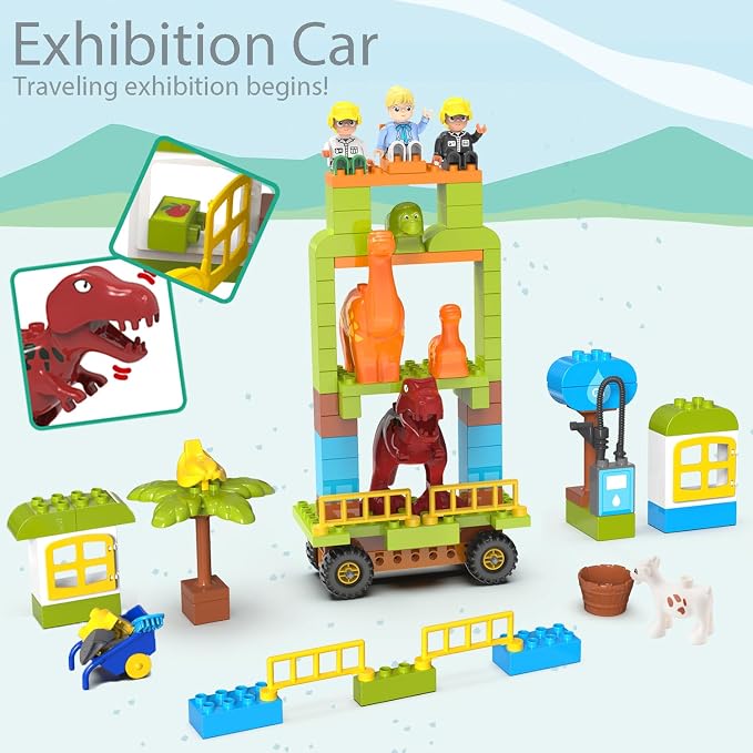 Anpcso Building Blocks for Toddlers 3-5, Dinosaur Toys- Dinosaurs, Car, Build, Learn and Play, Educational Interactive Creative DIY Toy Compatible with All Major Brands, Gift for Kids Boys Girls