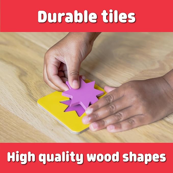 Chuckle & Roar Wooden Shape Matching Game - Medium, Classic, Rectangular - 4-in-1 Shape Puzzles - Puzzles for Kids Ages 3–6+ - Toddler Learning Toys & Fine Motor Skills