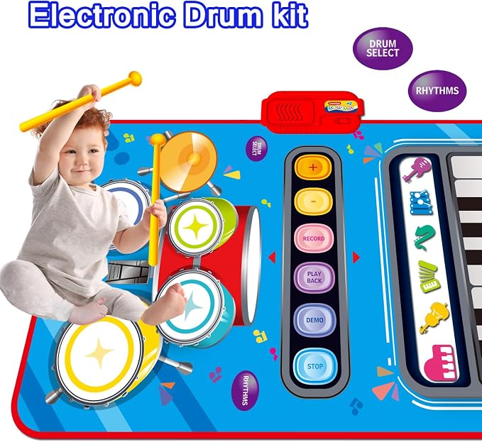 Toys for 1 Year Old Boy Gifts, 2-in-1 Musical Mat Toys for 1 2 3 4 5 Year Old,Educational Musical First Birthday Gifts 3 Boys,Christmas Stocking Stuffers Toddler