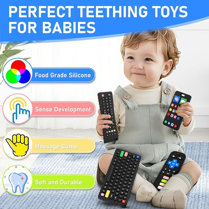 Teething Toy for Baby 3 6 12 18 Months, Realistic Mobile Phone Baby Teether Toy, Baby's Chew Toys, Food Grade Silicone Teething Toys for Infants, BPA Free, for Babies Gum Relief