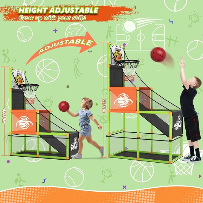 Arcade Basketball Game Set with Electronic Scoreboard&LED Light: Boy Toys Basketball Hoop Indoor Outdoor with 4 Balls & Air Pump Sports Carnival Games Christmas Birthday Gifts for Kids 3-12 Years Old