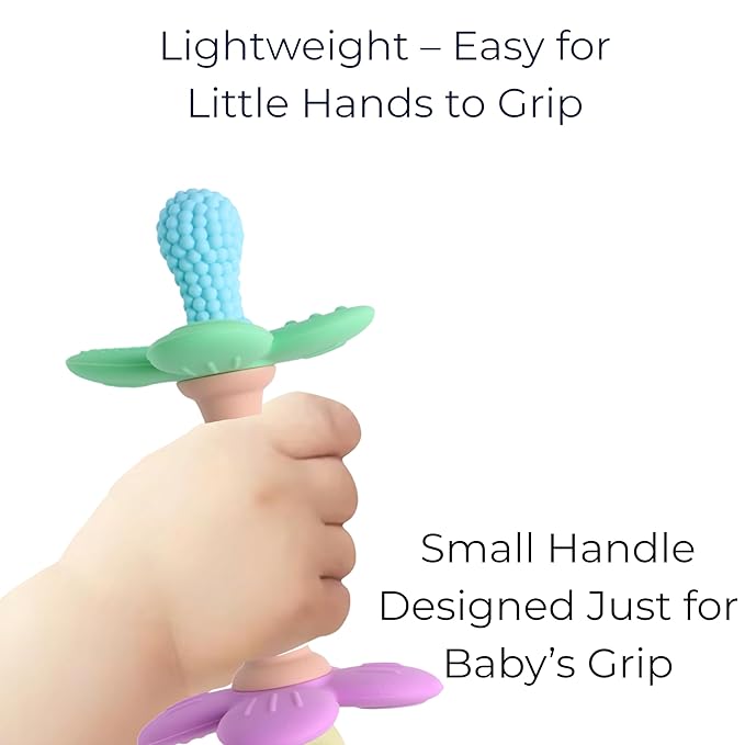 Silicone Teether Tube Stick for Babies – Textured Teething Toy with Grip Handle, Reaches Front Gums & Back Molars, BPA-Free, Easy to Hold - Pastel (Blue, Peach, Purple)