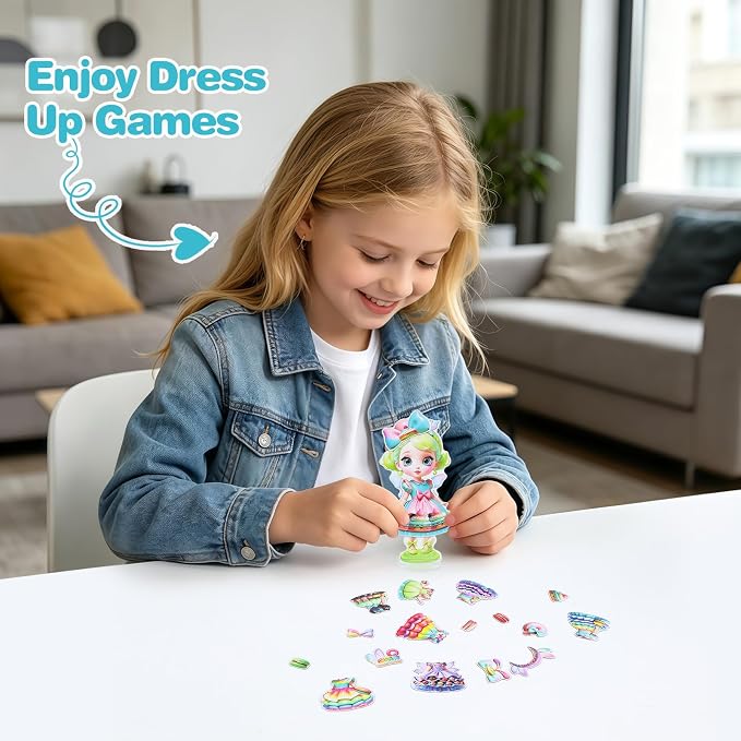 PainZieteg Magnetic Dress Up Dolls,Paper Dolls for Girls, Kids DIY Princess Magnetic Dress-Up Doll for Girl Birthday (Macaron Elf)