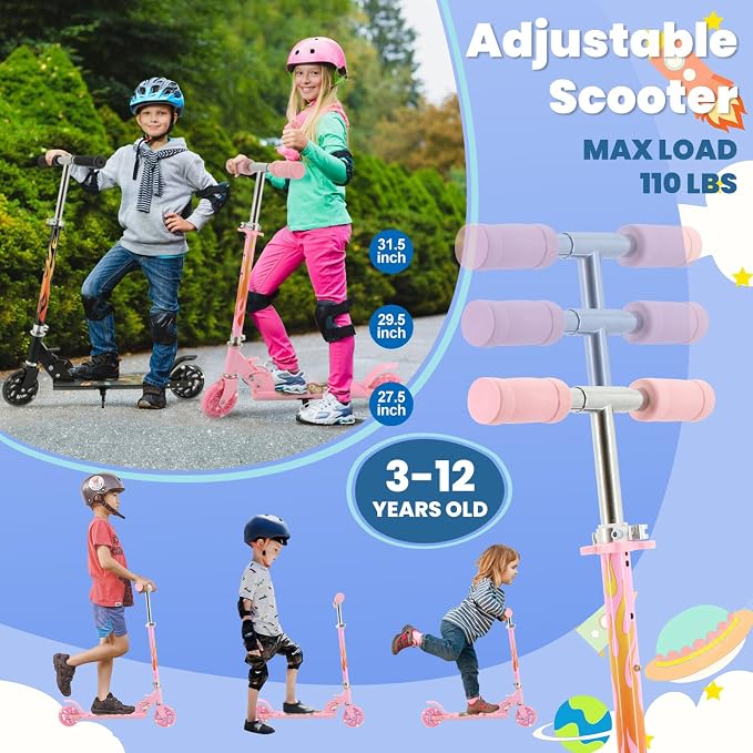 Scooter Toys for Kids Ages 6-12/3-5, Christmas Birthday Gifts for Girls Boys, Easy Folding Kids Scooter with 3 Levels Adjustable Handlebar