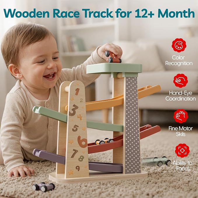 TOP Bright Toddler Wooden Race Track Car Ramp Toys (Baby Car Ramps)