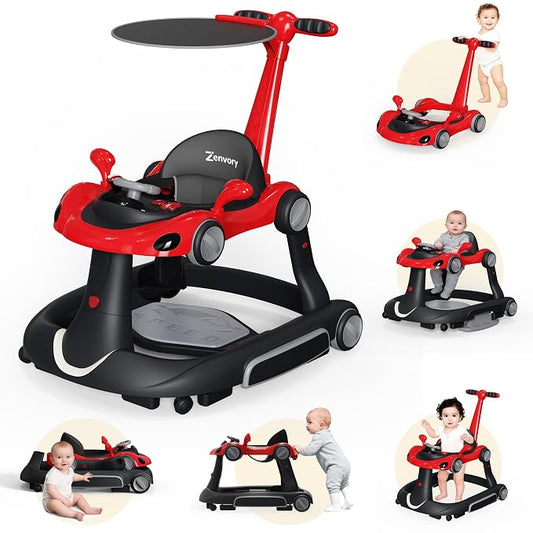 6-in-1 Foldable Baby Walker Activity Center Bouncer Rocker 6-18 Mons
