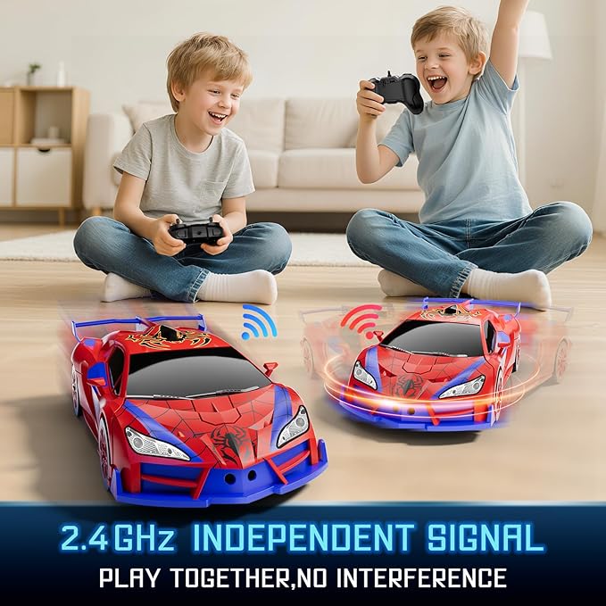 Qumcou Spider Toys for Boys 4-6, Remote Control Car, One-Button Transform Superhero Toys, 2.4Ghz RC Cars, 360° Spin,1:16 Scale, Shinning Red and Blue Light, Birthday Gifts for Boys, Boy Toys Age 6-8