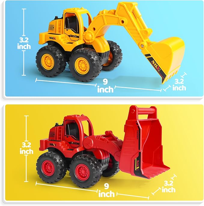 Beestech Construction Toys, Friction Powered Excavator Loader Truck Vehicles, Beach Sand Sandbox Toys for 3, 4, 5 Years Old Boys Kids Girls (2 Pack)