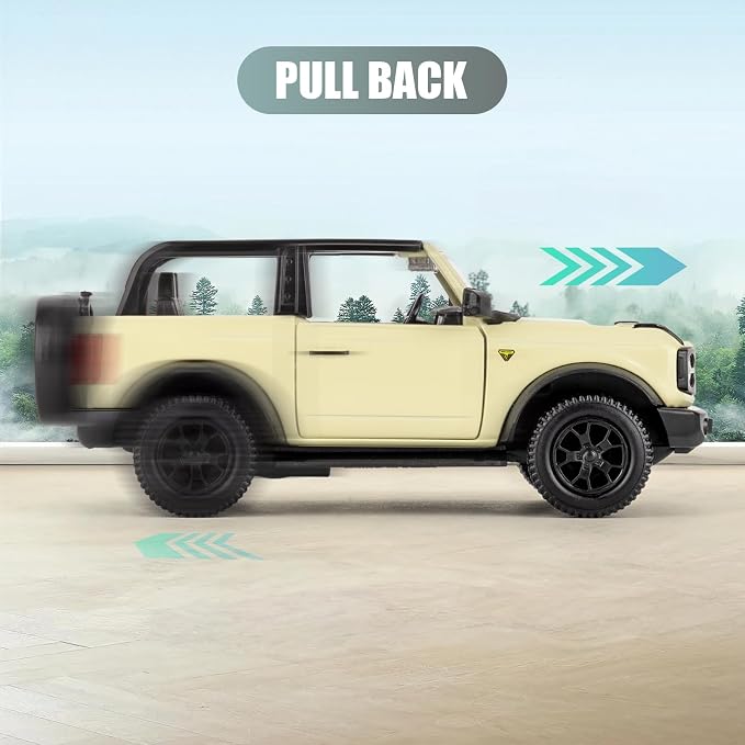 Ford Bronco Badlands 2dr Car Model, 1:36 Diecast Ford Toy Cars, Collectible Pull Back Car Gift for Kids Boys Girls(Off White)