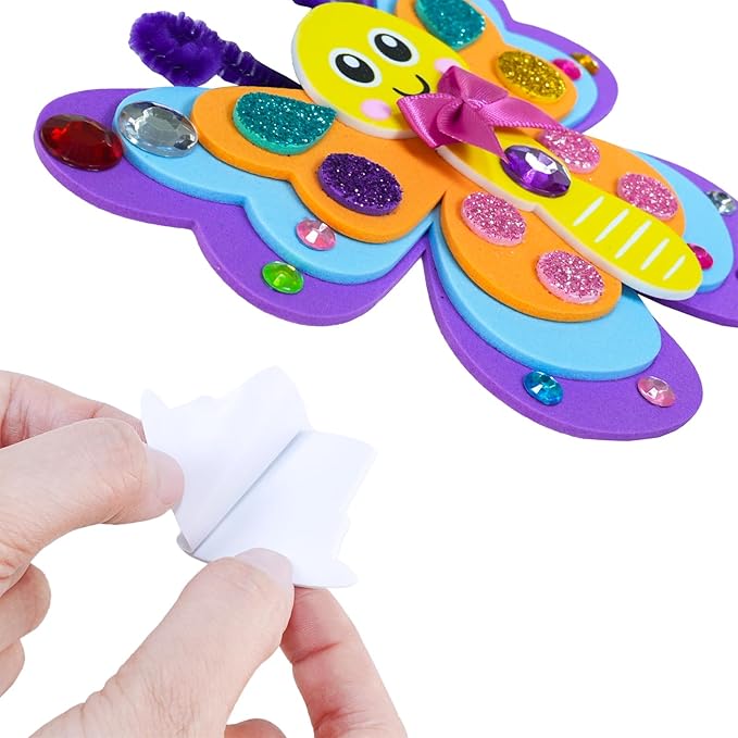 Winlyn 24 Sets Butterfly Craft Kits DIY 3D Rainbow Butterfly Ornaments Decorations Art Set Foam Stickers Arts and Crafts for Kids Spring Summer Camping Party Classroom Activities Art Project