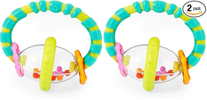 Bright Starts Grab & Spin Baby Rattle & BPA-Free Teether Toy, Ages 3 Months+ 1 Count (Pack of 2)