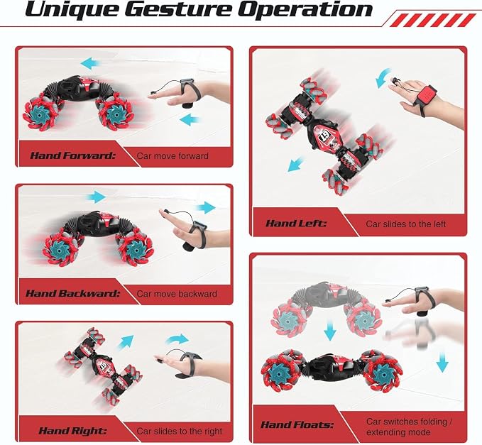1:16 Gesture Sensing RC Stunt Car, Hand Controlled Remote Control Twist Cars with Light & Music, 4WD 360° Rotate Transform Drift, Gifts for 8-12 Kids Age 8 9 10 11 12 Yrs Old‌