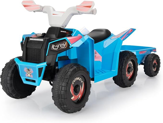 TOBBI 6V Electric Kids Ride On Toy Car with Trailer, Toddler 4 Wheeler Powered Vehicle, ATV to Drive with Music/Battery Volume Display for Children Age 2-6-Blue